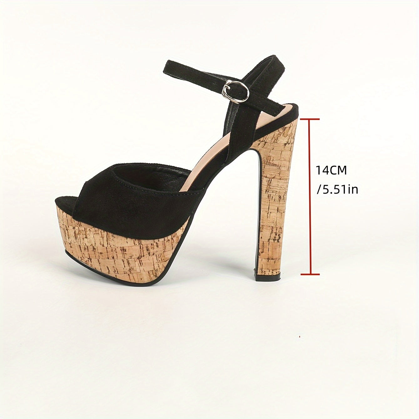 Elegant Black Corduroy Open-Toe Sandals for Women, Ultrahigh Block Heel with Buckle Strap, Platform, Synthetic Inner & Sole, Rugged Rubber Outsole, Fashionable High Heels